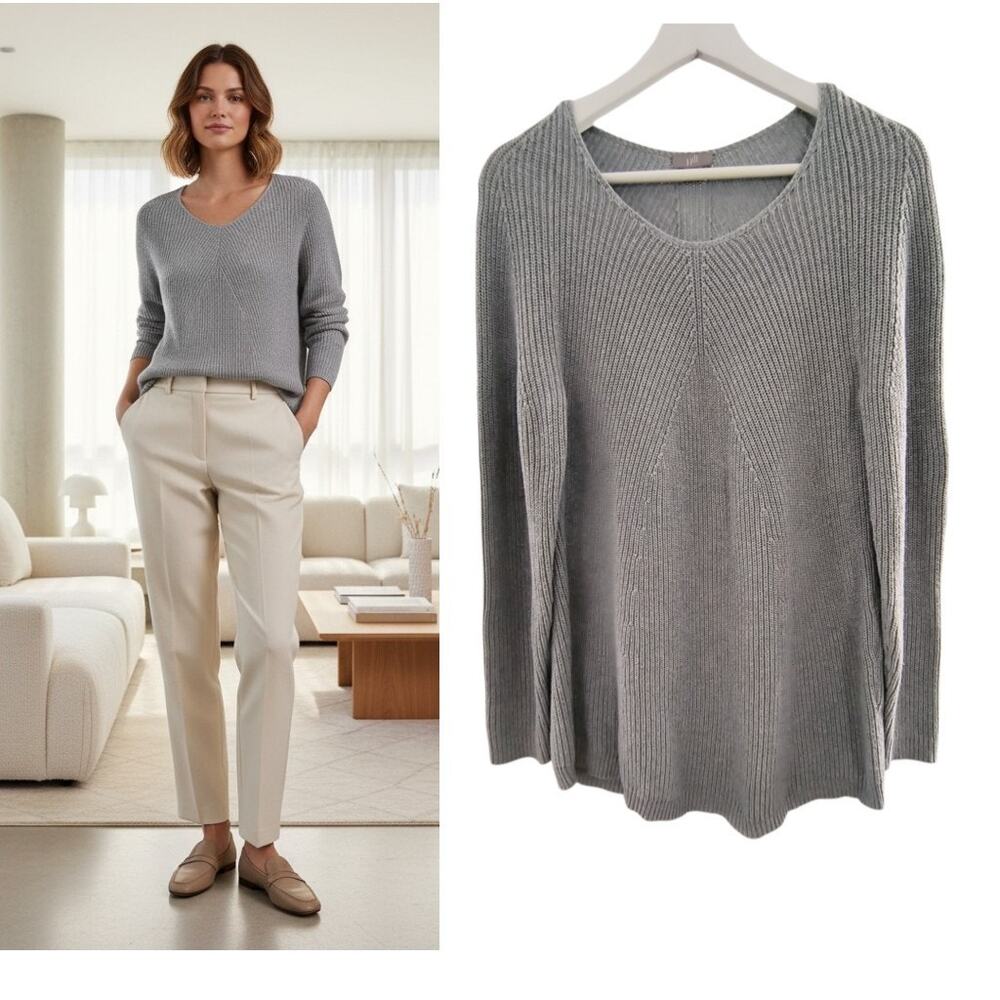 J Jill Cotton Viscose Knit Sweater Women's Sz S Light Gray Long Sleeve Pullover